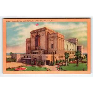 Municipal Auditorium Building Long Beach California Postcard Linen Longshaw